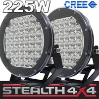 2 x STEALTH 10 inch LED Driving Lights 225W CREE 2 Spot & Spread Covers 4WD 4X4 